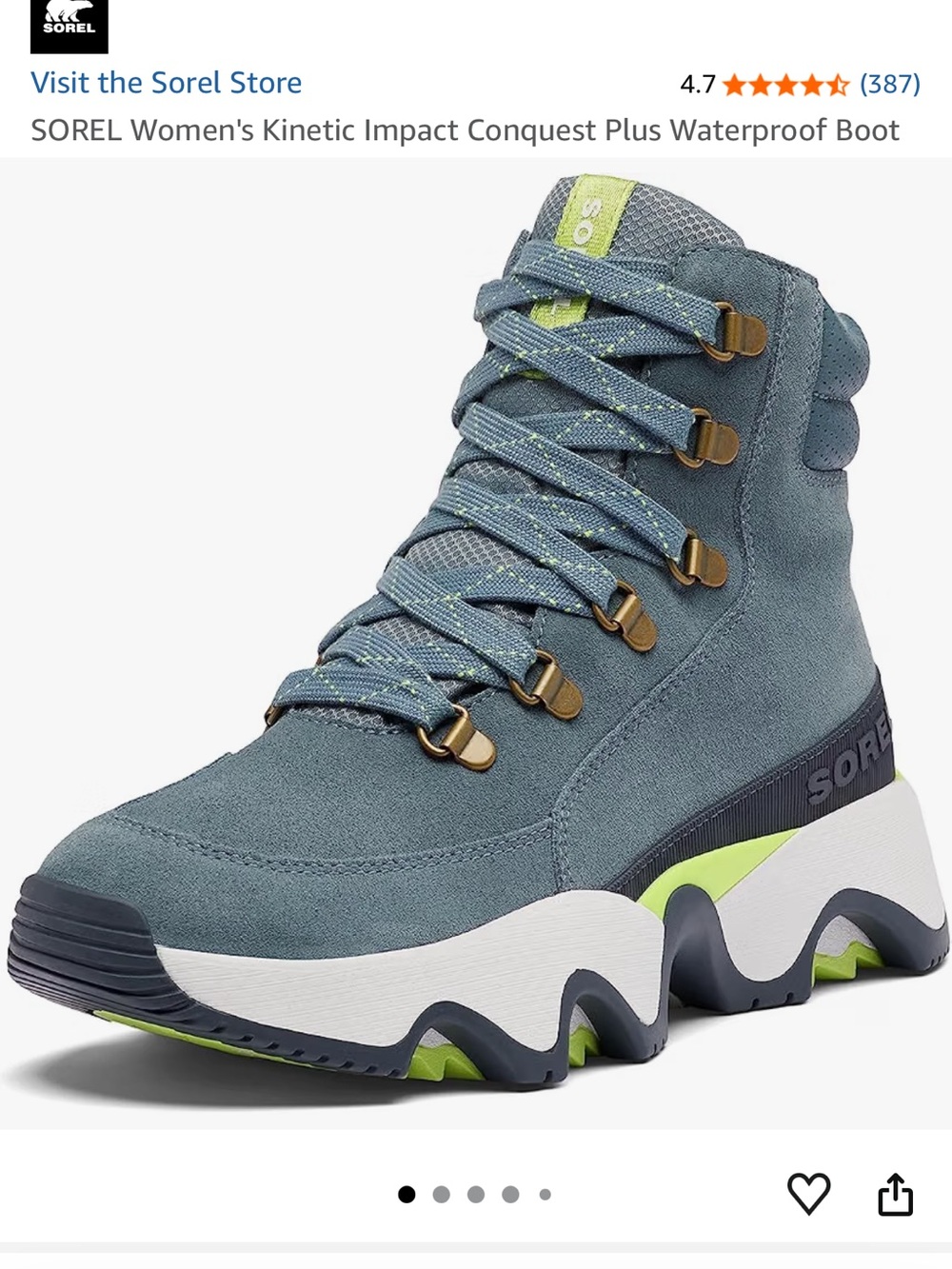 Sorel Women's Lace-Up Chunky-Sole Boot in Slate Blue with Neon Accent